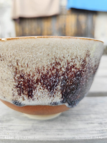 Cream Red Stoneware Bowls